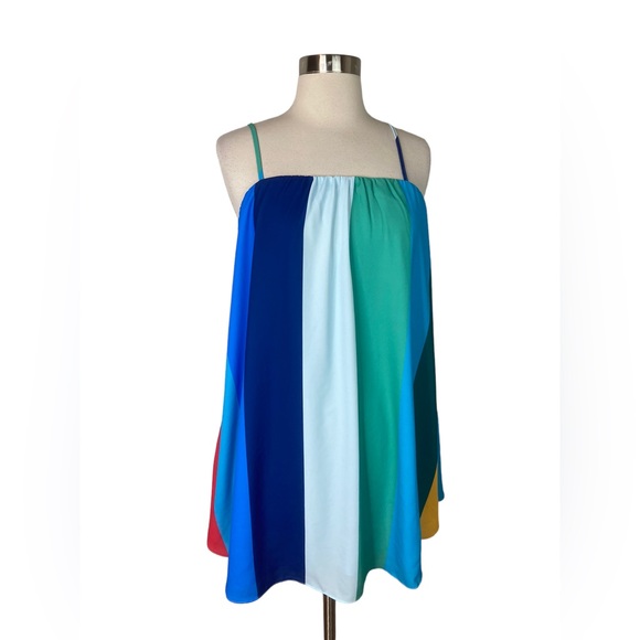 Buddy Love Sandra Swing Rainbow Striped Mini Dress NEW - Picture 2 of 7